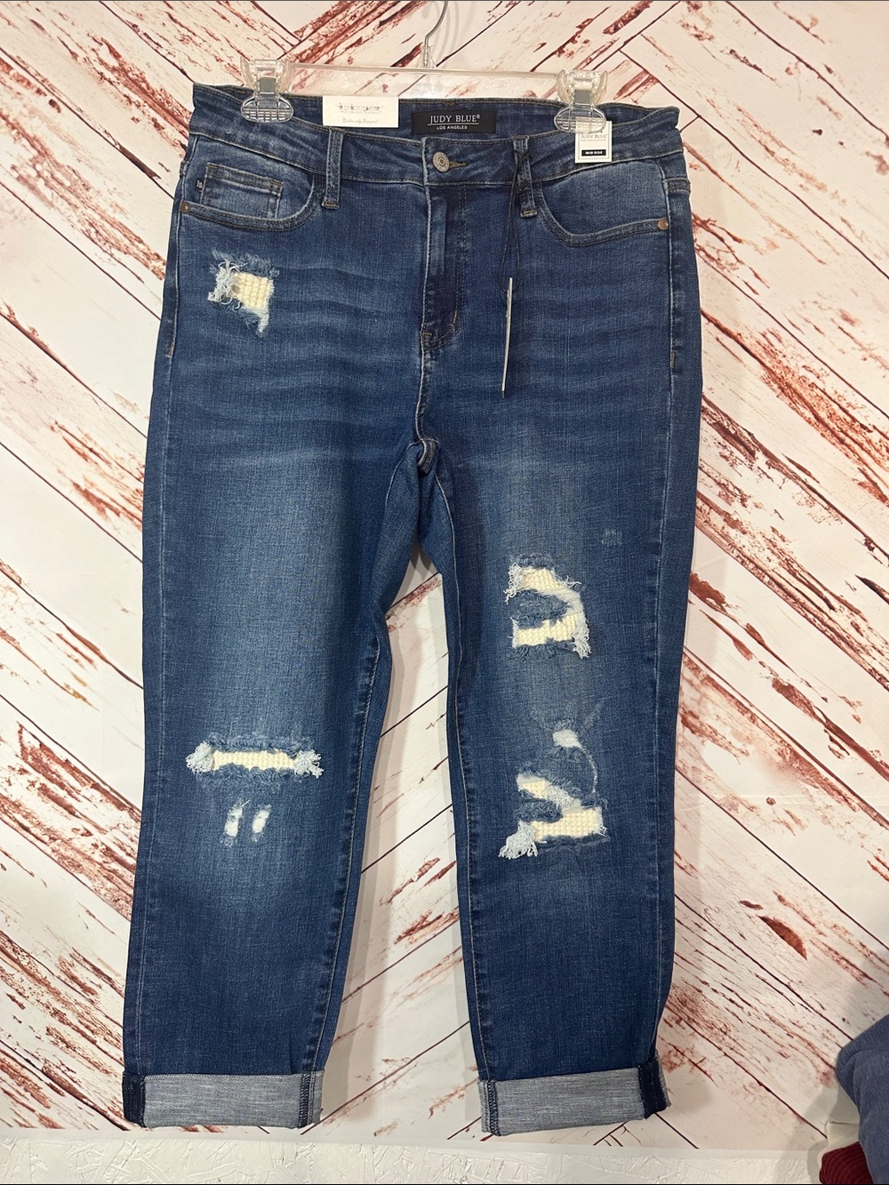 NWT Judy Blue Distressed Dark Blue Cropped Ankle Jeans
